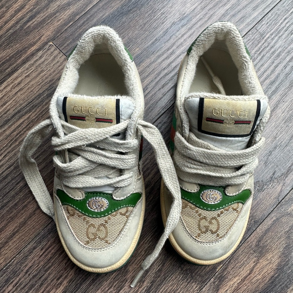 Gucci Kids Green and Cream Sneakers